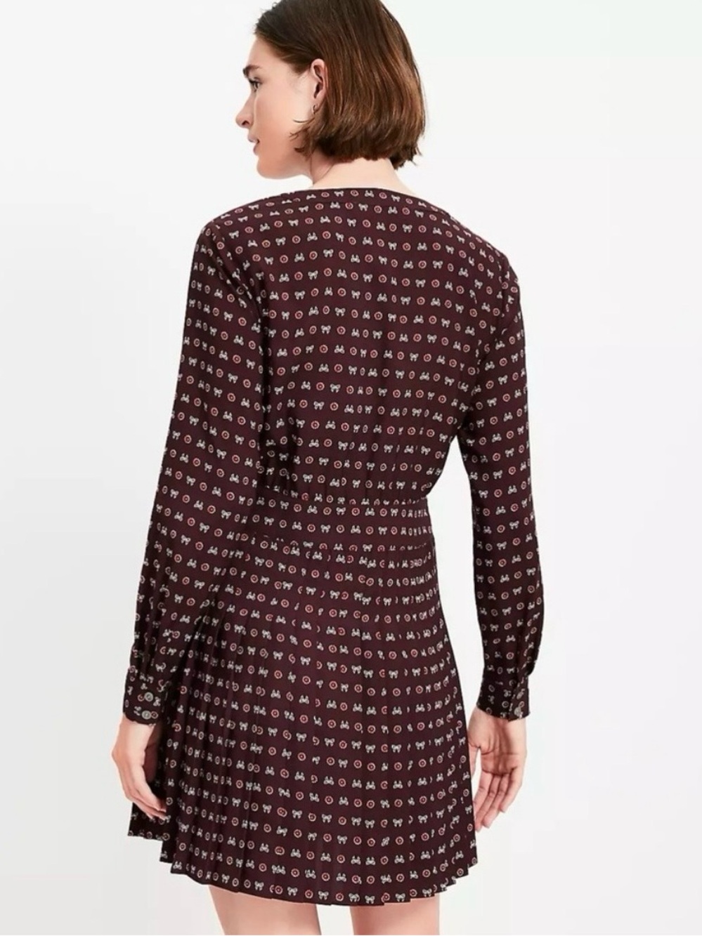 LOFT Long-Sleeve Printed Wine Dress
